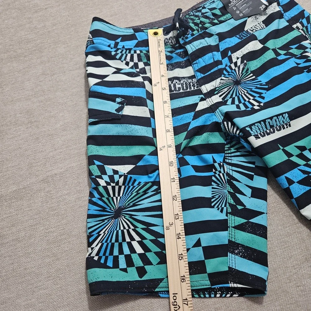 Volcom Mod-Tech Board Shorts Mens 28 Mod Stone Stripe Blue Teal‎ C0812232 NEW